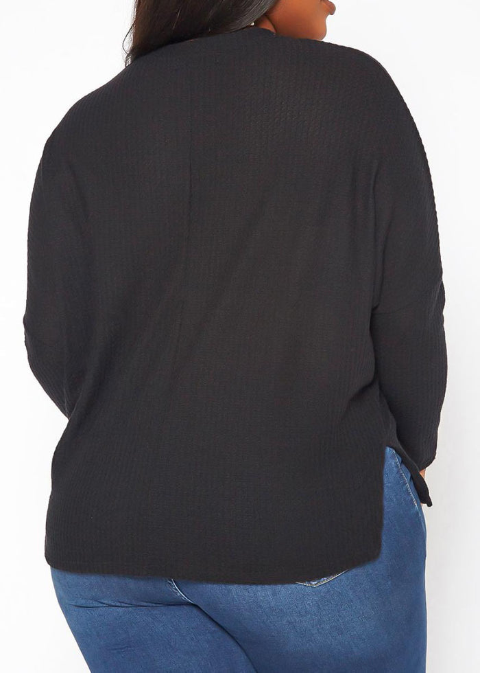 Hi Curvy Plus Size Women Dolman Sleeve Waffle Knit Sweater Made in USA