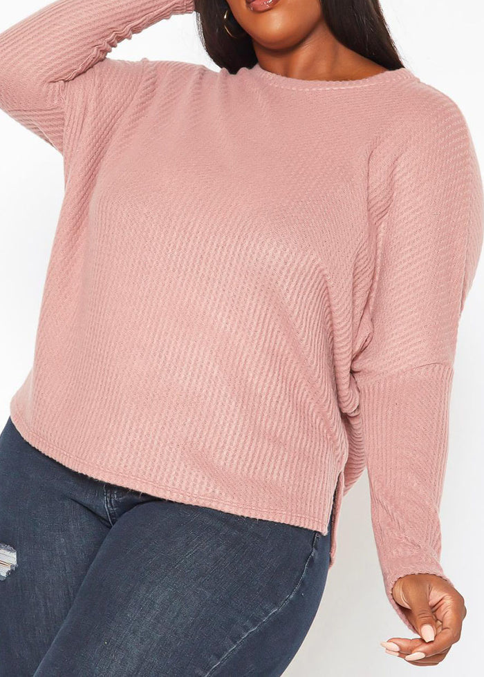 Hi Curvy Plus Size Women Dolman Sleeve Waffle Knit Sweater Made in USA
