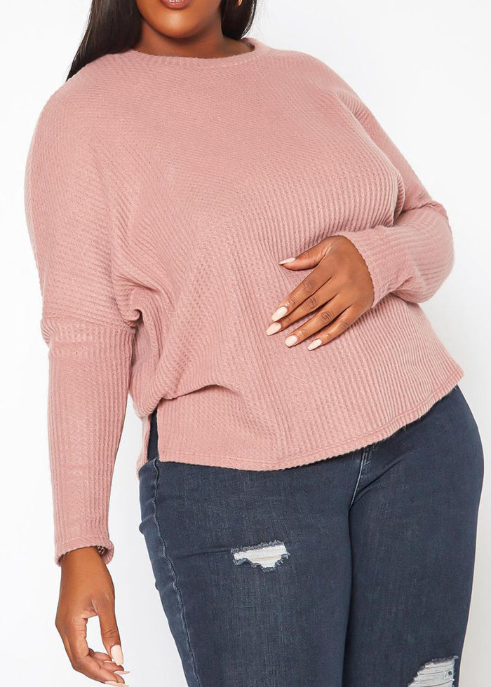 Hi Curvy Plus Size Women Dolman Sleeve Waffle Knit Sweater Made in USA