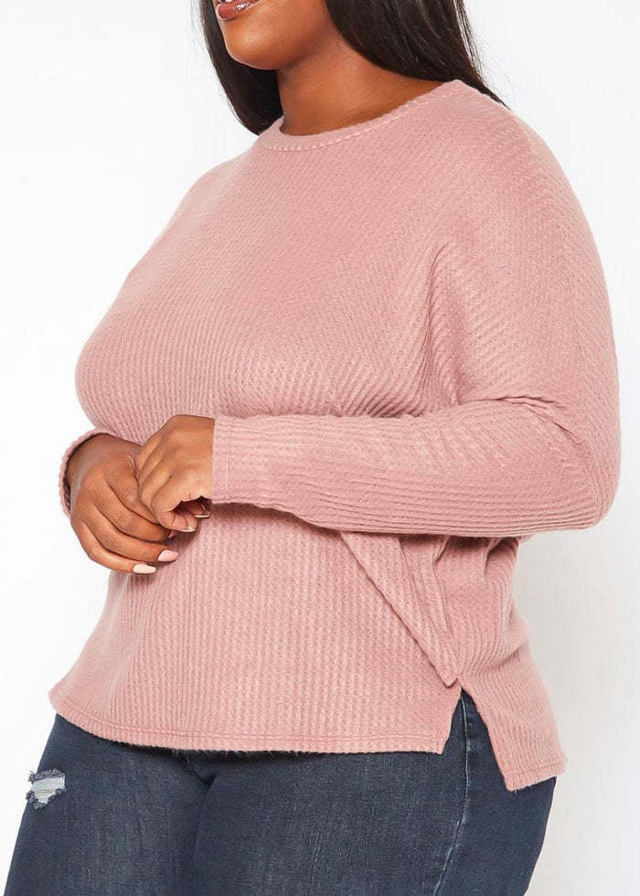 Hi Curvy Plus Size Women Dolman Sleeve Waffle Knit Sweater Made in USA