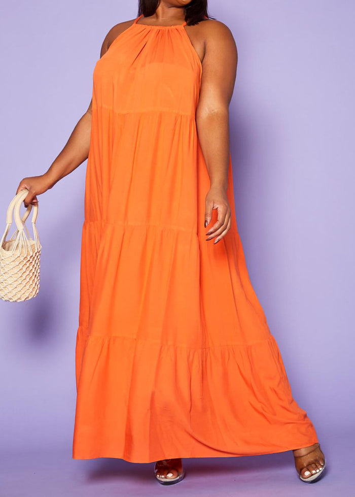 Hi Curvy Plus Size Women Halter Neck Flare Maxi Dress Made in USA