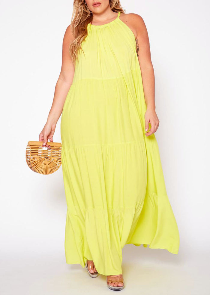 Hi Curvy Plus Size Women Halter Neck Flare Maxi Dress Made in USA