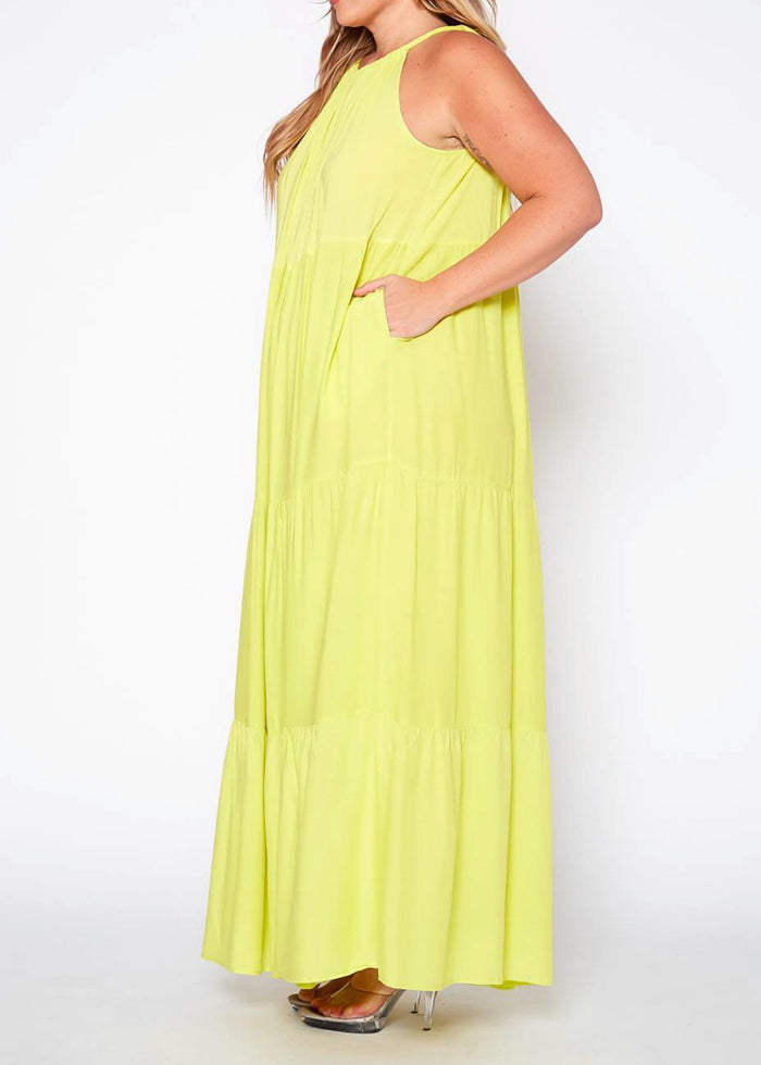 Hi Curvy Plus Size Women Halter Neck Flare Maxi Dress Made in USA
