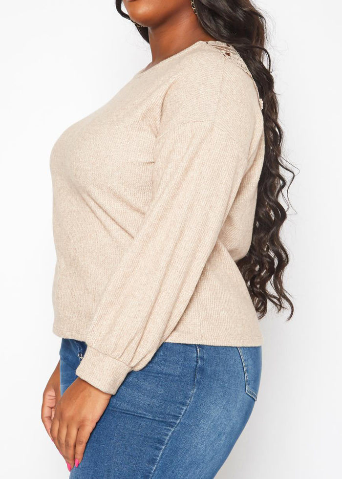 Hi Curvy Plus Size Women Lace Detail Knit Sweater