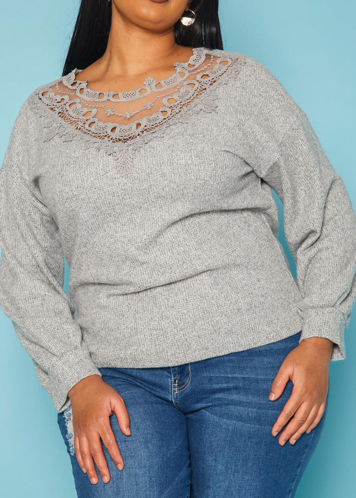 Hi Curvy Plus Size Women Lace Detail Knit Sweater