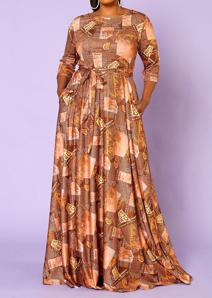Hi Curvy Plus Size Women Letter Print Fit & Flare Maxi Dress Made In USA