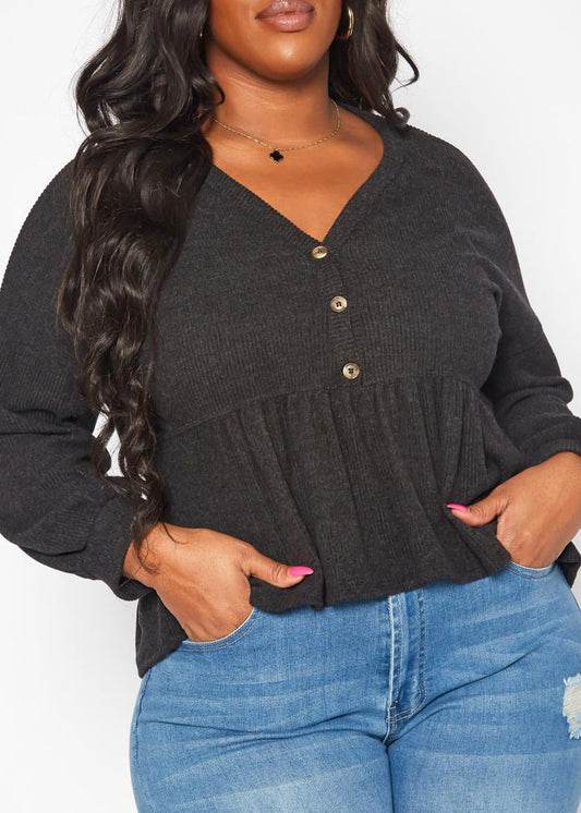 Hi Curvy Plus Size Women Long Sleeve Peplum Top Made In USA