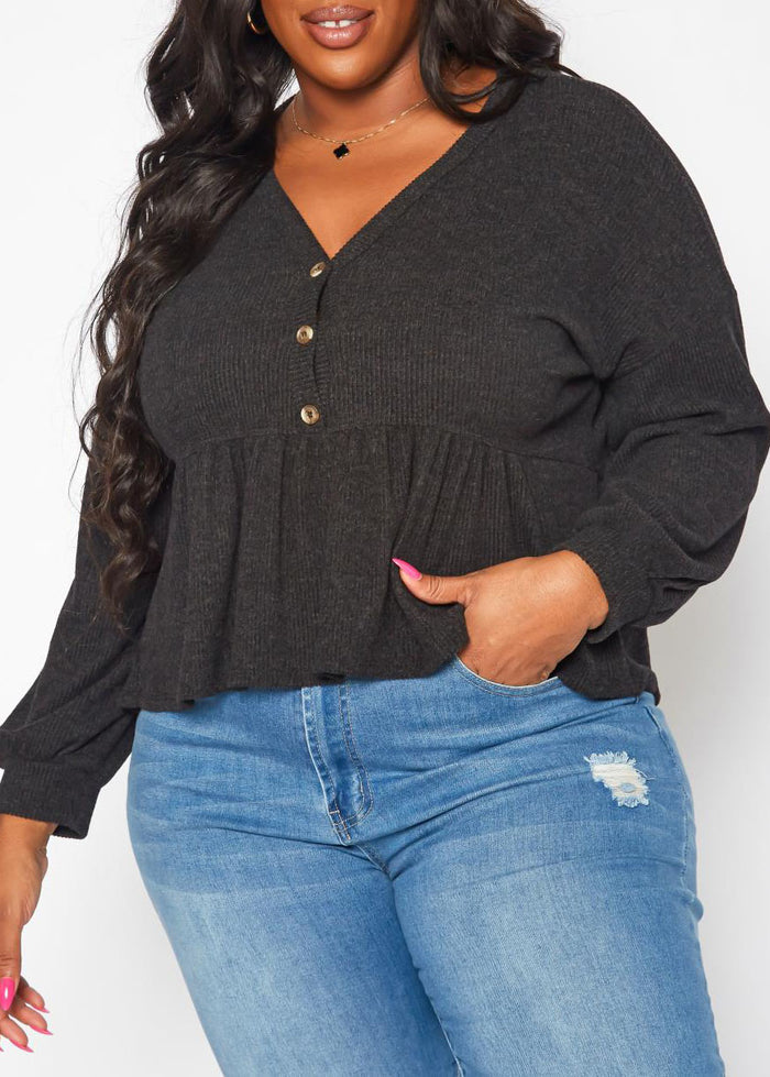 Hi Curvy Plus Size Women Long Sleeve Peplum Top Made In USA