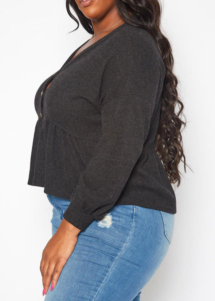 Hi Curvy Plus Size Women Long Sleeve Peplum Top Made In USA