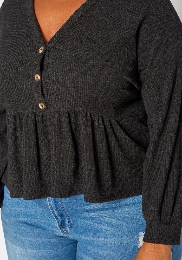 Hi Curvy Plus Size Women Long Sleeve Peplum Top Made In USA