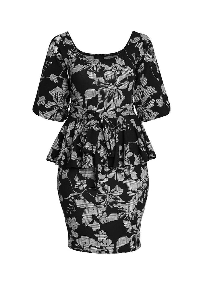 Hi Curvy Plus Size Women bardot Floral Print Peplum Dress Made in USA
