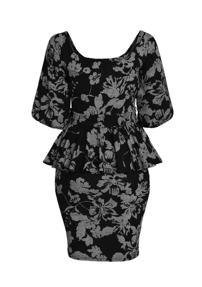 Hi Curvy Plus Size Women bardot Floral Print Peplum Dress Made in USA