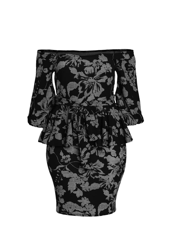 Hi Curvy Plus Size Women bardot Floral Print Peplum Dress Made in USA