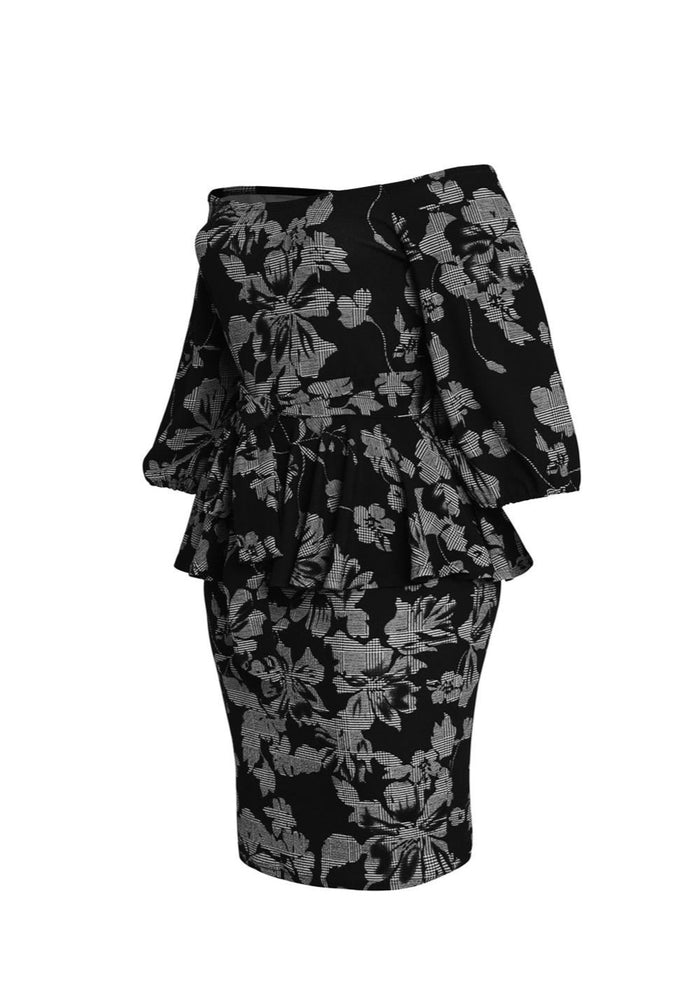 Plus Size Off Shoulder Floral Print Peplum DressHi Curvy Plus Size Women bardot Floral Print Peplum Dress Made in USA