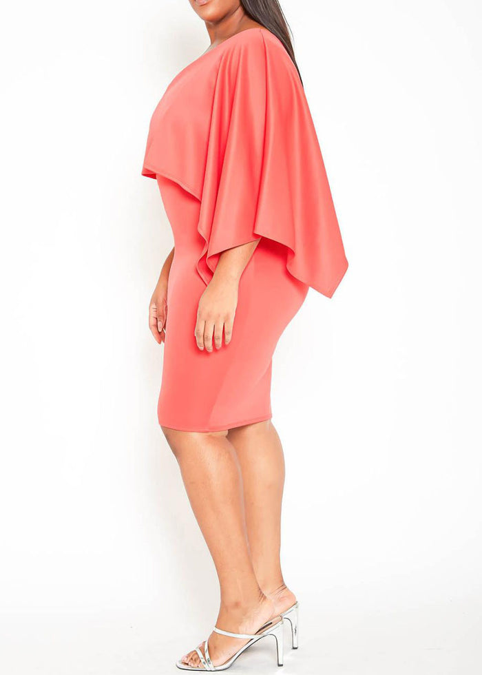 Hi Curvy Plus Size Women One Shoulder Overlay Party Dress Made In USA