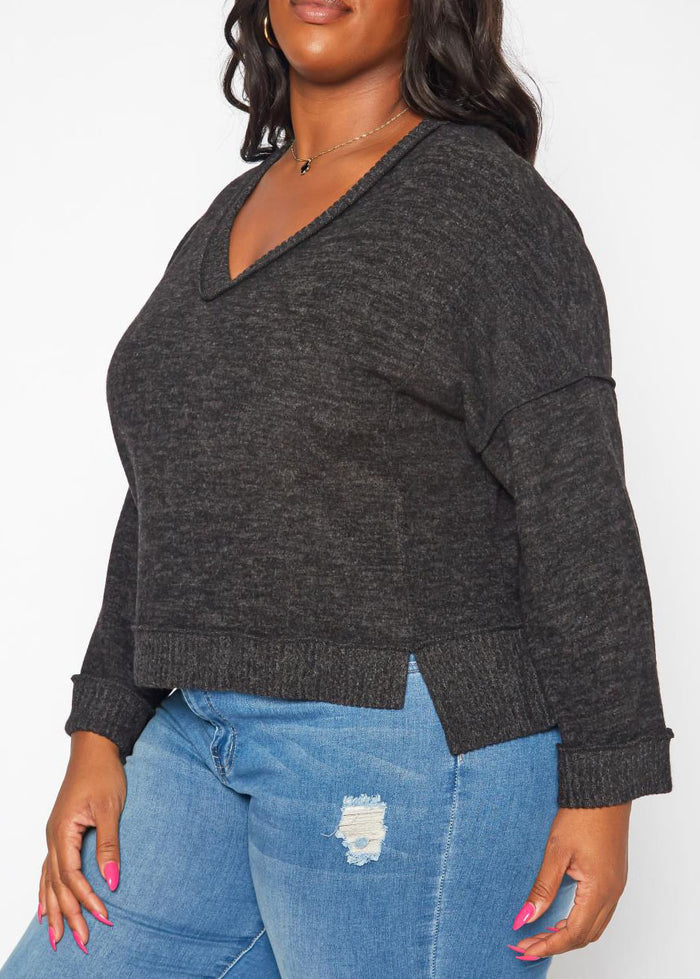 Hi Curvy Plus Size Women Relaxed Fit V-Neck Sweater