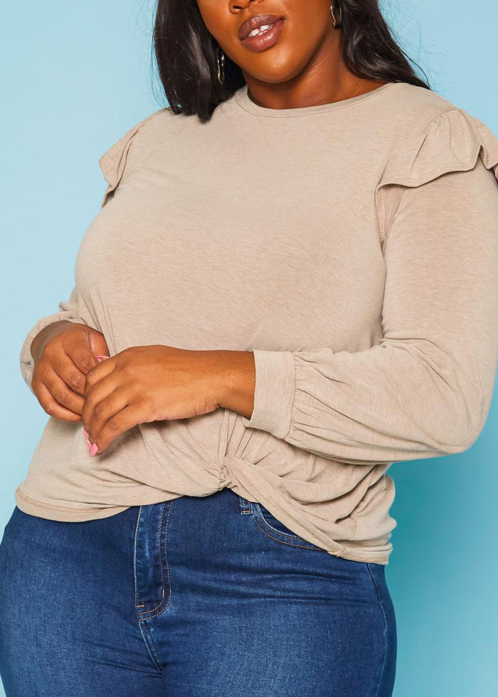 Hi Curvy Plus Size Women Ruffle Trim Long Sleeve Shirt Top Made in USA