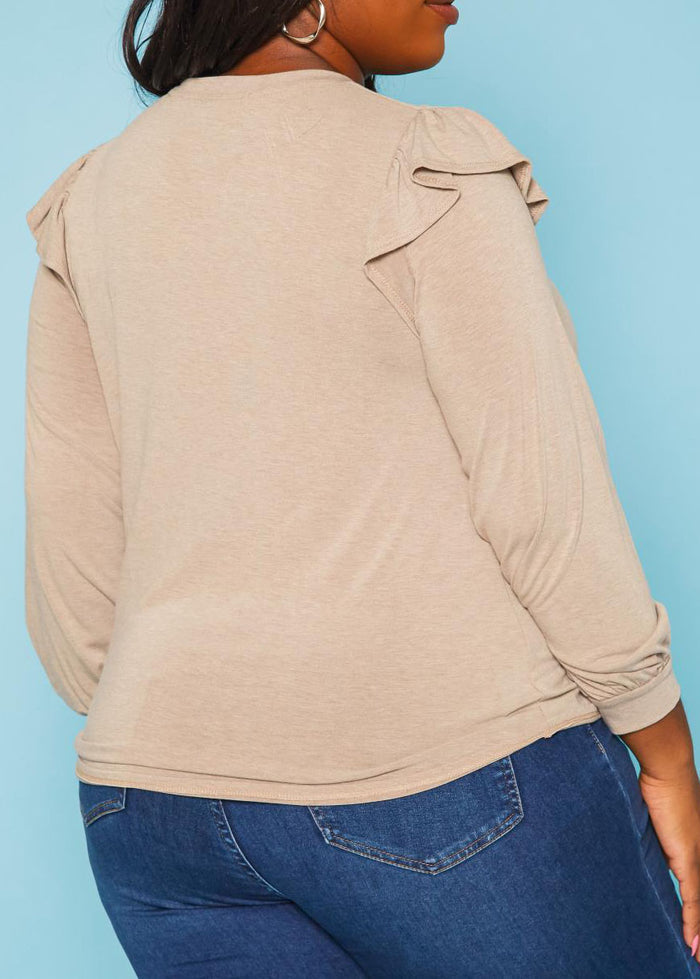 Hi Curvy Plus Size Women Ruffle Trim Long Sleeve Shirt Top Made in USA