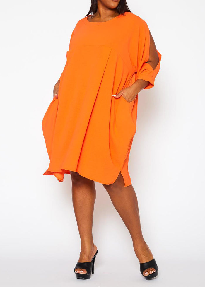 Hi Curvy Plus Size Women Solid Short Sleeve Tunic Dress Made in USA