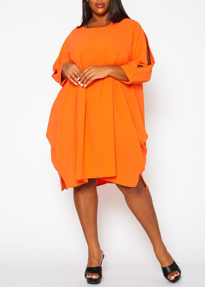 Hi Curvy Plus Size Women Solid Short Sleeve Tunic Dress