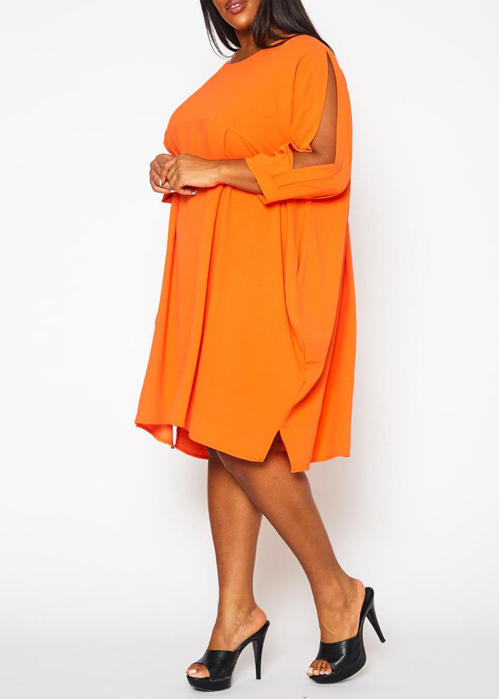 Hi Curvy Plus Size Women Solid Short Sleeve Tunic Dress