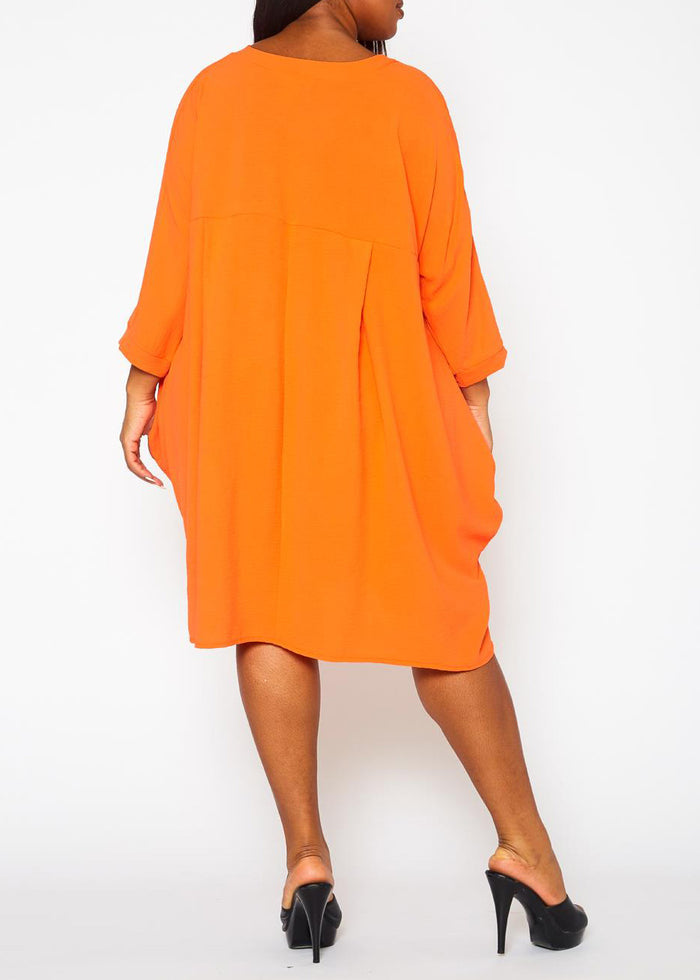 Hi Curvy Plus Size Women Solid Short Sleeve Tunic Dress
