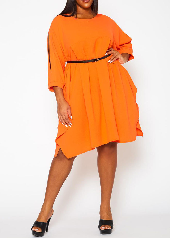 Hi Curvy Plus Size Women Solid Short Sleeve Tunic Dress