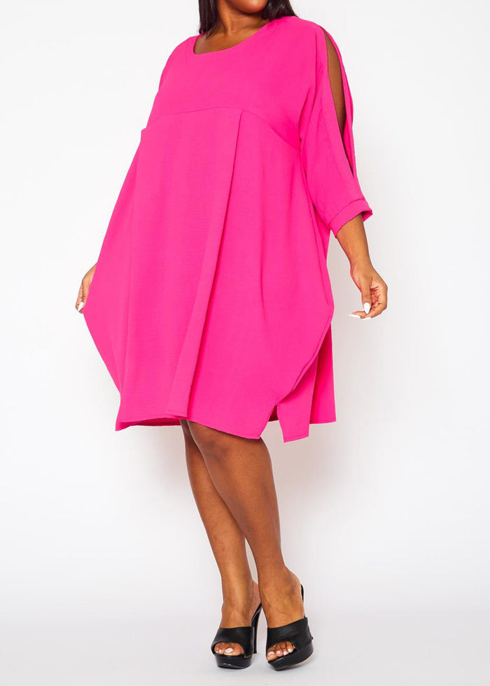 Hi Curvy Plus Size Women Solid Short Sleeve Tunic Dress