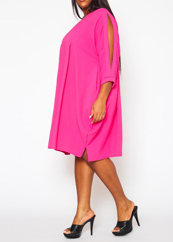 Hi Curvy Plus Size Women Solid Short Sleeve Tunic Dress