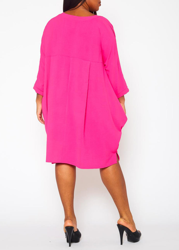 Hi Curvy Plus Size Women Solid Short Sleeve Tunic Dress