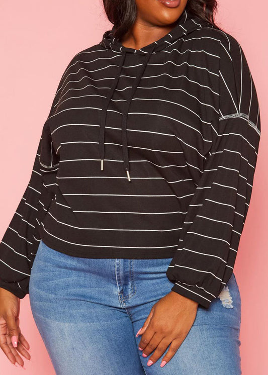 Hi Curvy Plus Size Women Striped Hooded Sweater made in USA