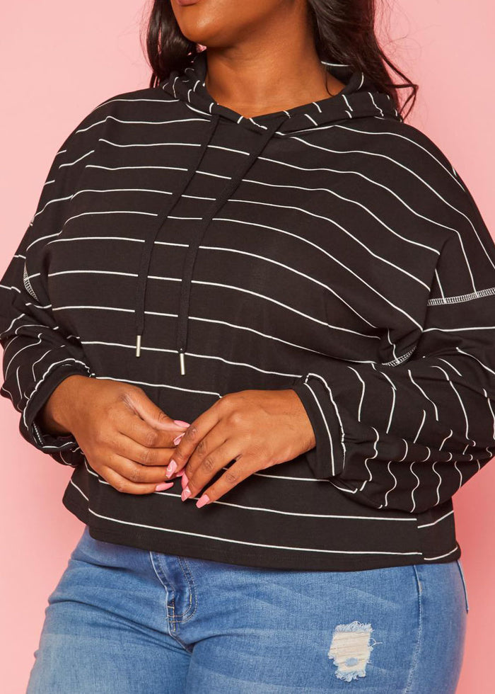 Hi Curvy Plus Size Women Striped Hooded Sweater made in USA