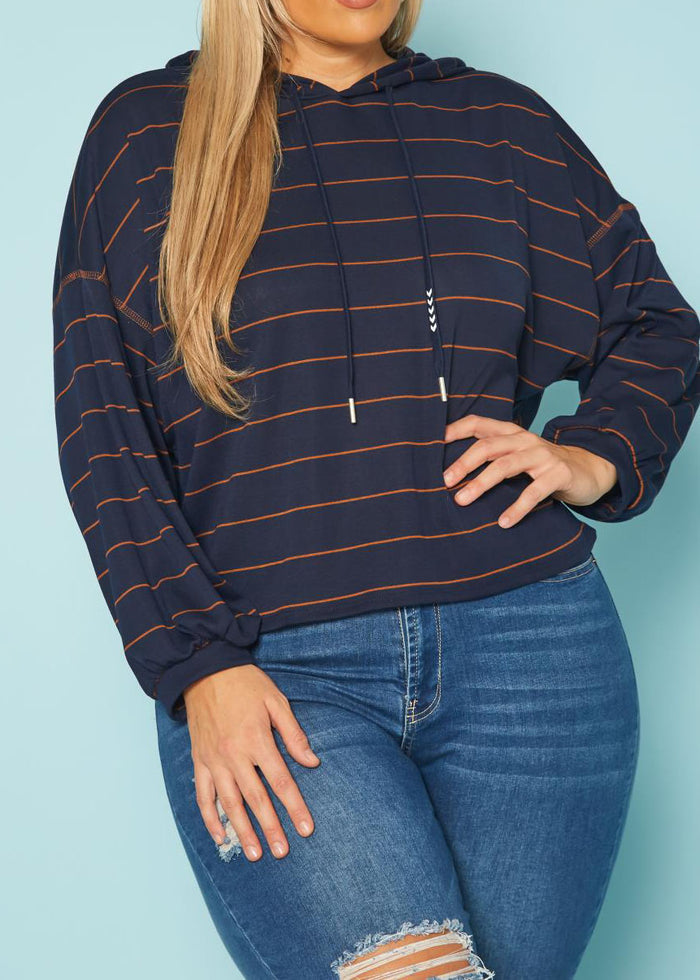 Hi Curvy Plus Size Women Striped Hooded Sweater made in USA