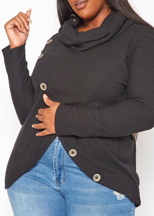 HI Curvy Plus Size Women Waffle Knit Funnel Neck Sweater Made in USA