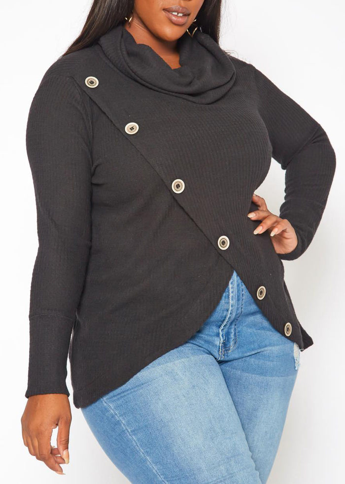 HI Curvy Plus Size Women Waffle Knit Funnel Neck Sweater Made in usa