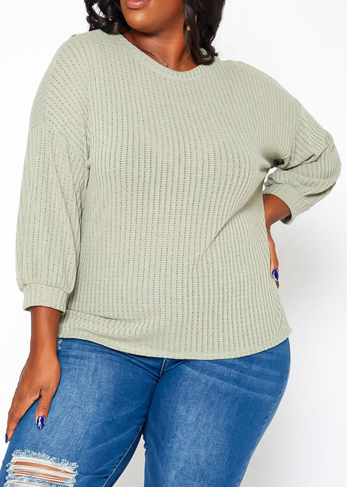 Hi Curvy Plus Size Women Waffle Knit Open Back Sweater