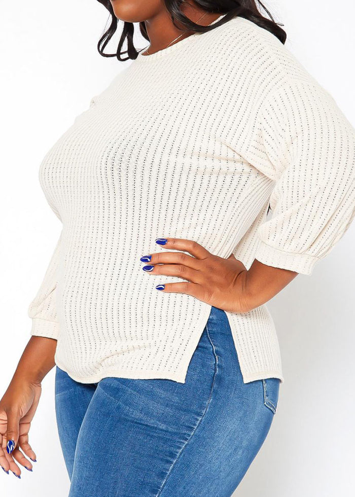 Hi Curvy Plus Size Women Waffle Knit Open Back Sweater