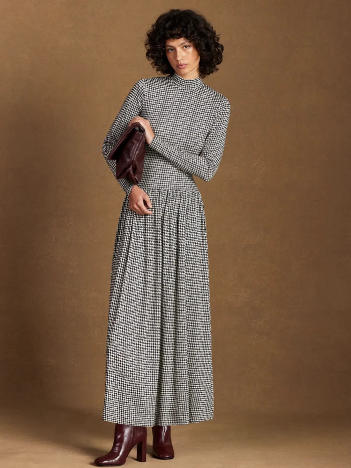 Houndstooth Jersey Dropped-Waist Dress