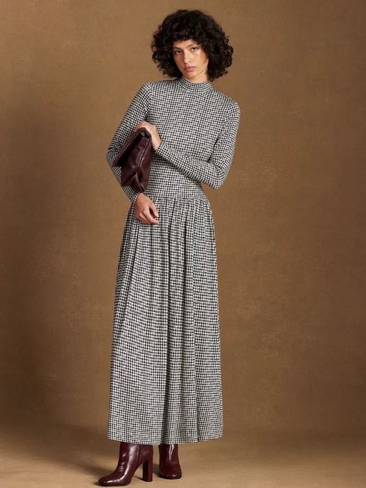 Houndstooth Jersey Dropped-Waist Dress