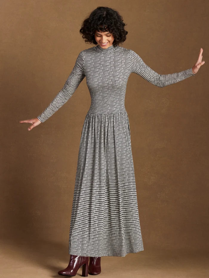 Houndstooth Jersey Dropped-Waist Dress