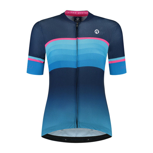 Rogelli Impress II fietsshirt dames blauw en roze korte mouw voorkant.