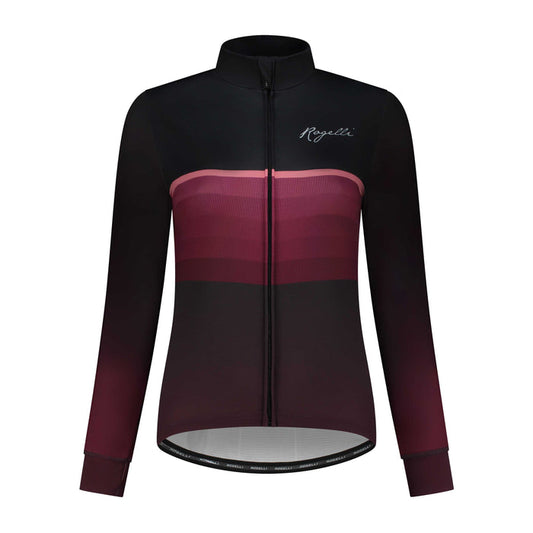 Rogelli Impress II fietsshirt dames bordeaux lange mouw voorkant.
