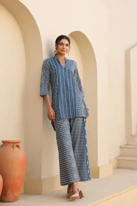 Indigo Elegance Cotton Co-ord Set