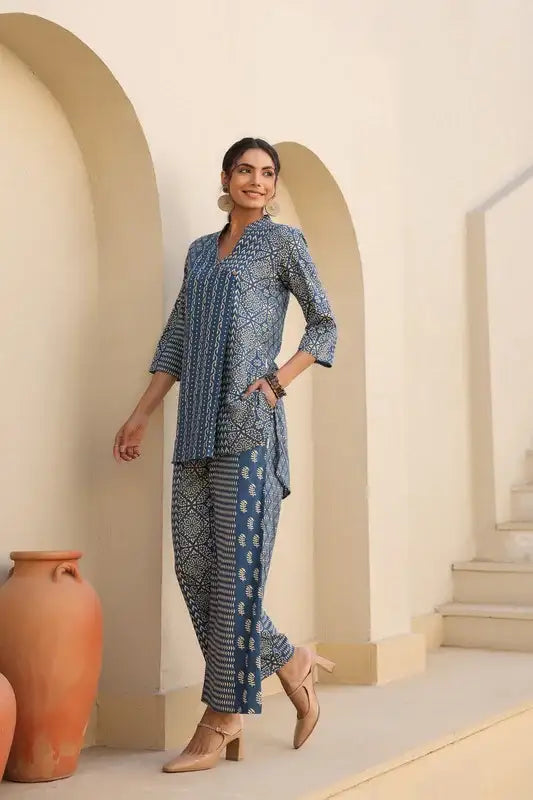 Indigo Elegance Cotton Co-ord Set