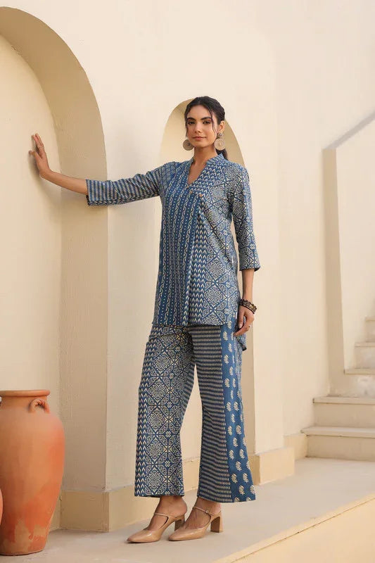 Indigo Elegance Cotton Co-ord Set