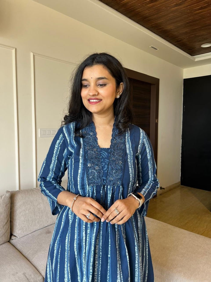 Indigo Flared Mix Print Cotton Set