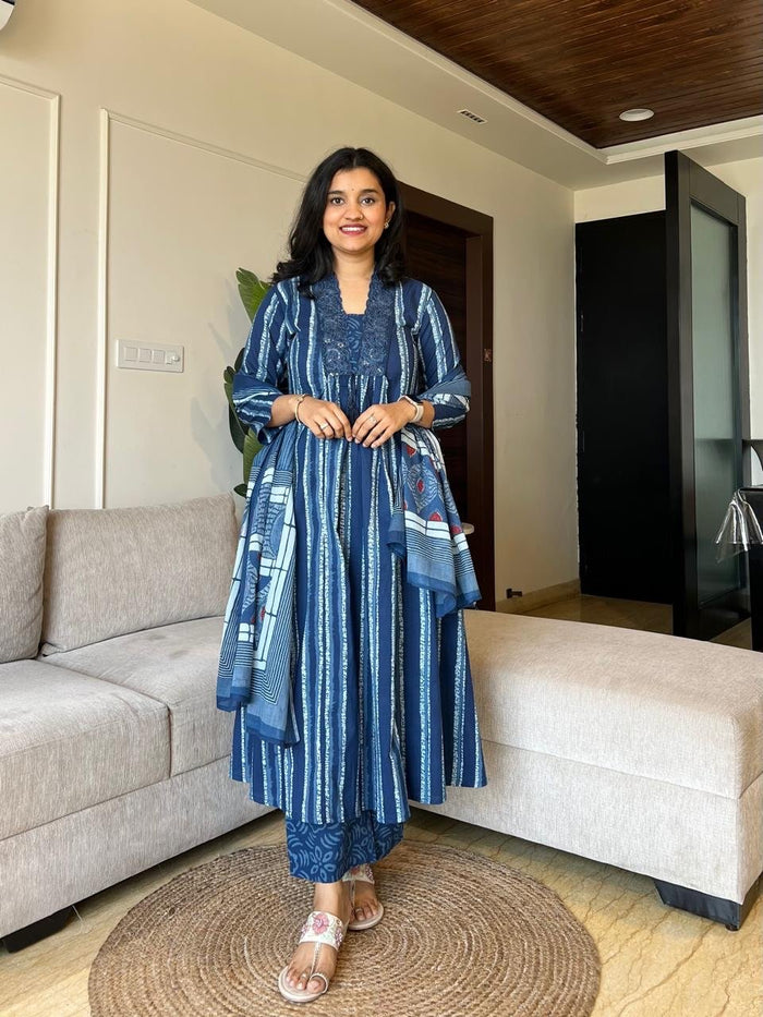 Indigo Flared Mix Print Cotton Set