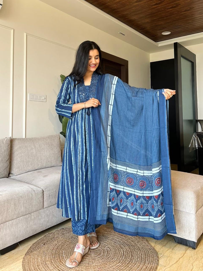 Indigo Flared Mix Print Cotton Set