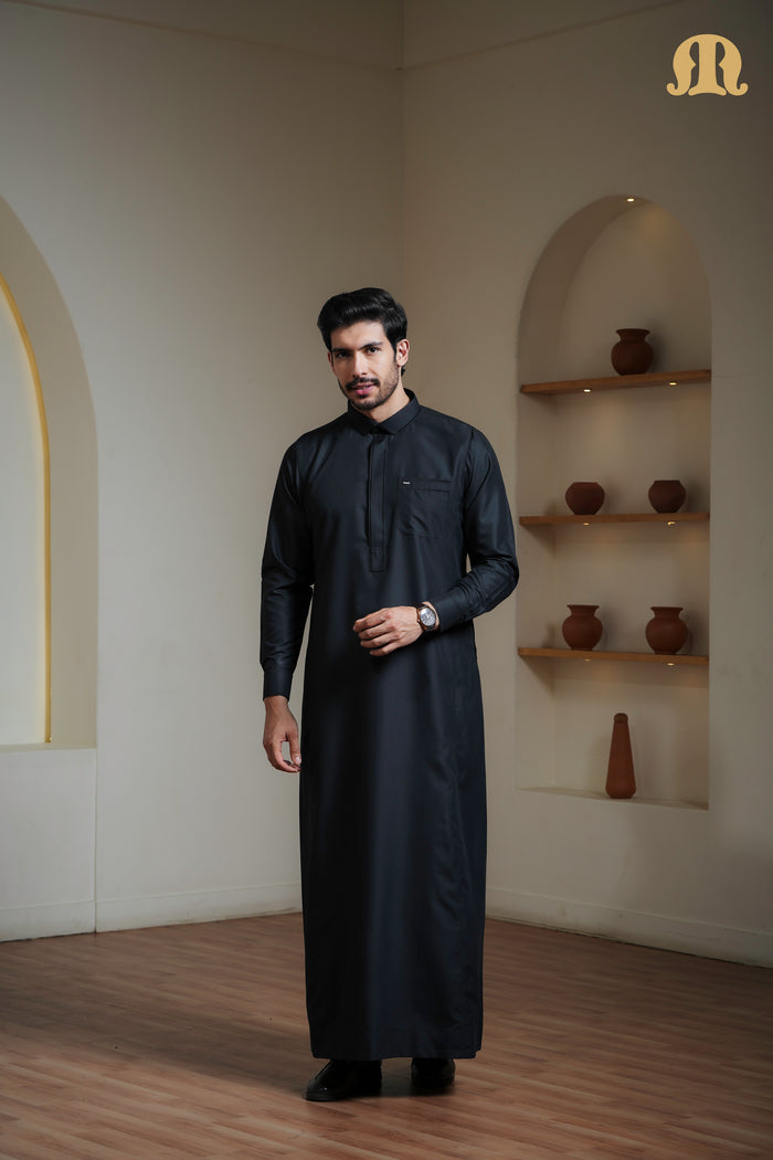 Iraf Embroidered Qatari Black Thobe Mens