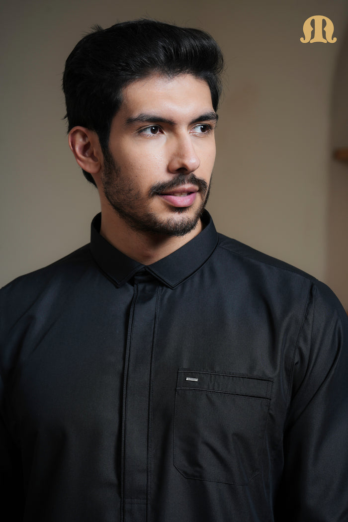 Iraf Embroidered Qatari Black Thobe Mens
